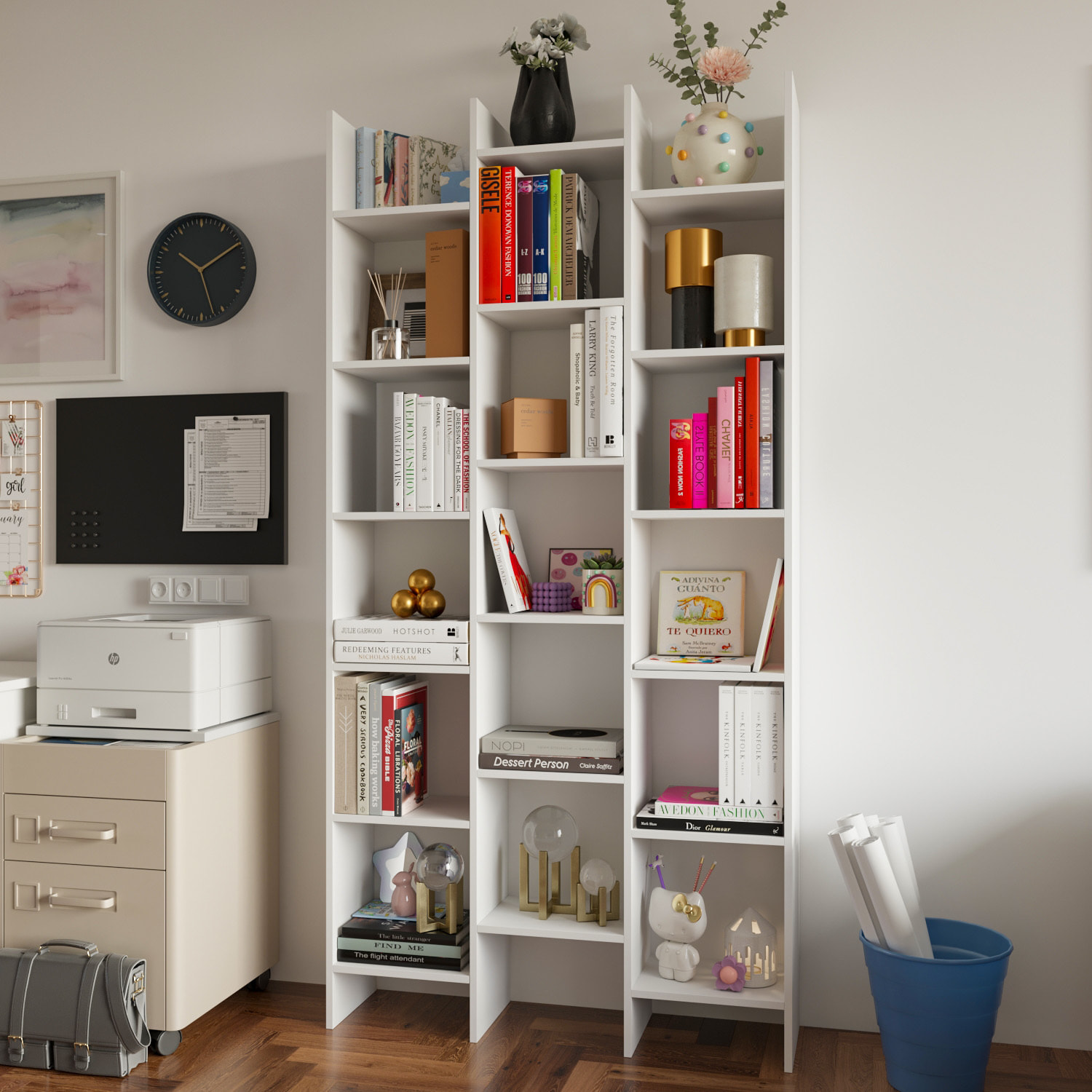 Libreria Marchina Design Cubico Scaffale Mensola Moderna Mobile per Libri con Ripiani per Soggiorno Salotto 192 x 96 x 25 cm Bianco Lucido