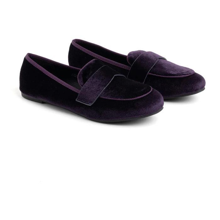 Mocassino in velluto con fascia penny - VIOLA