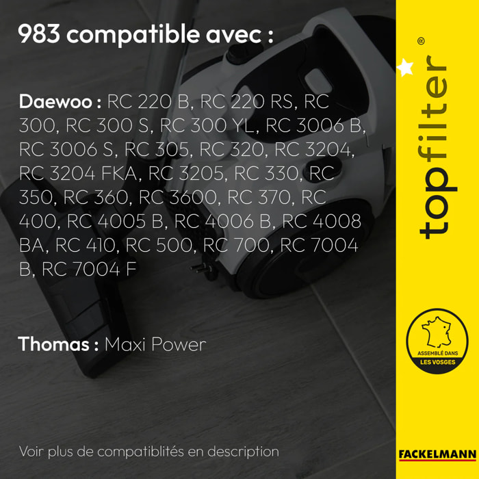 Lot de 4 packs de 4 sacs aspirateur 64983 pour Daewoo TopFilter Premium