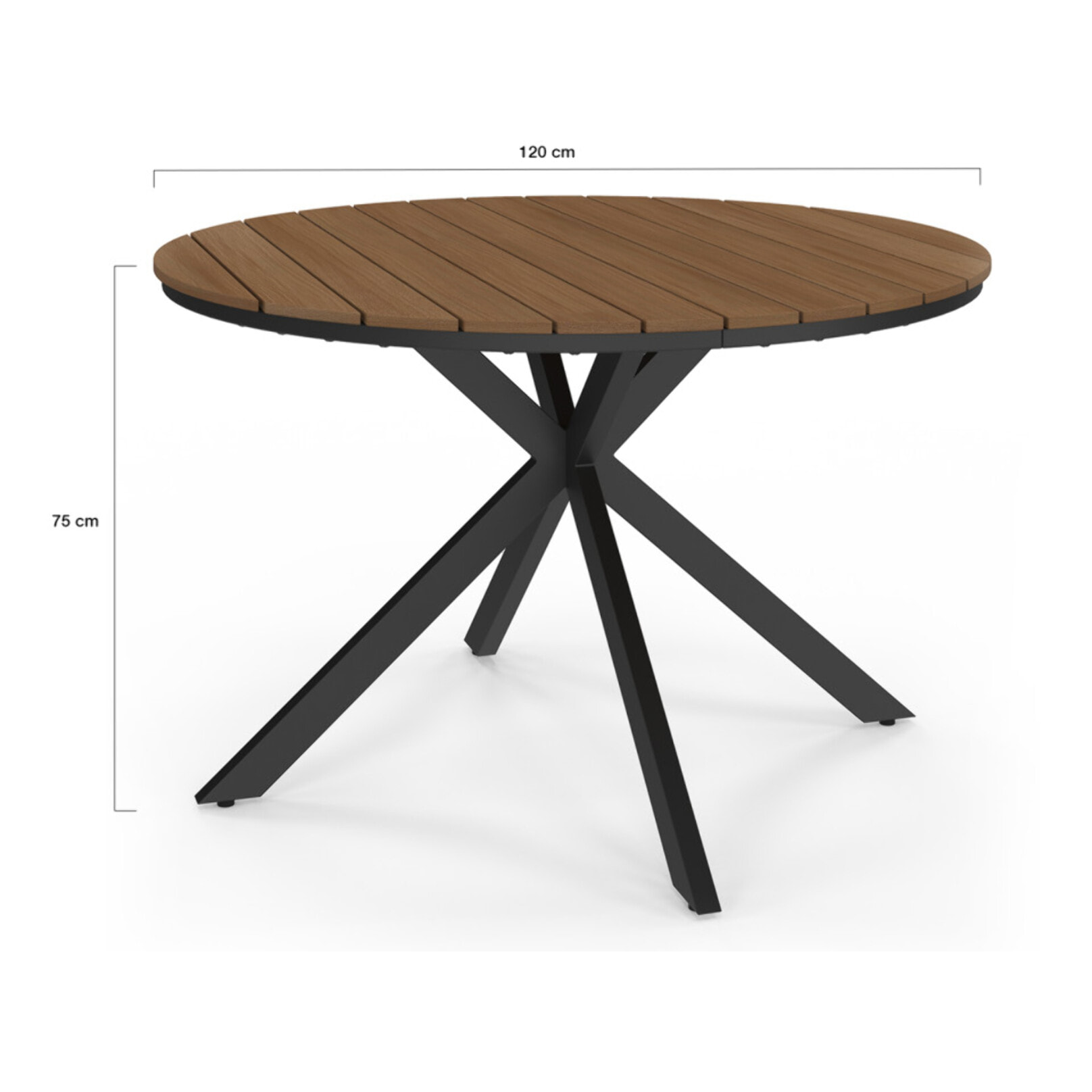 Table de jardin Milazzo ronde en polywood et pieds croisés 120cm