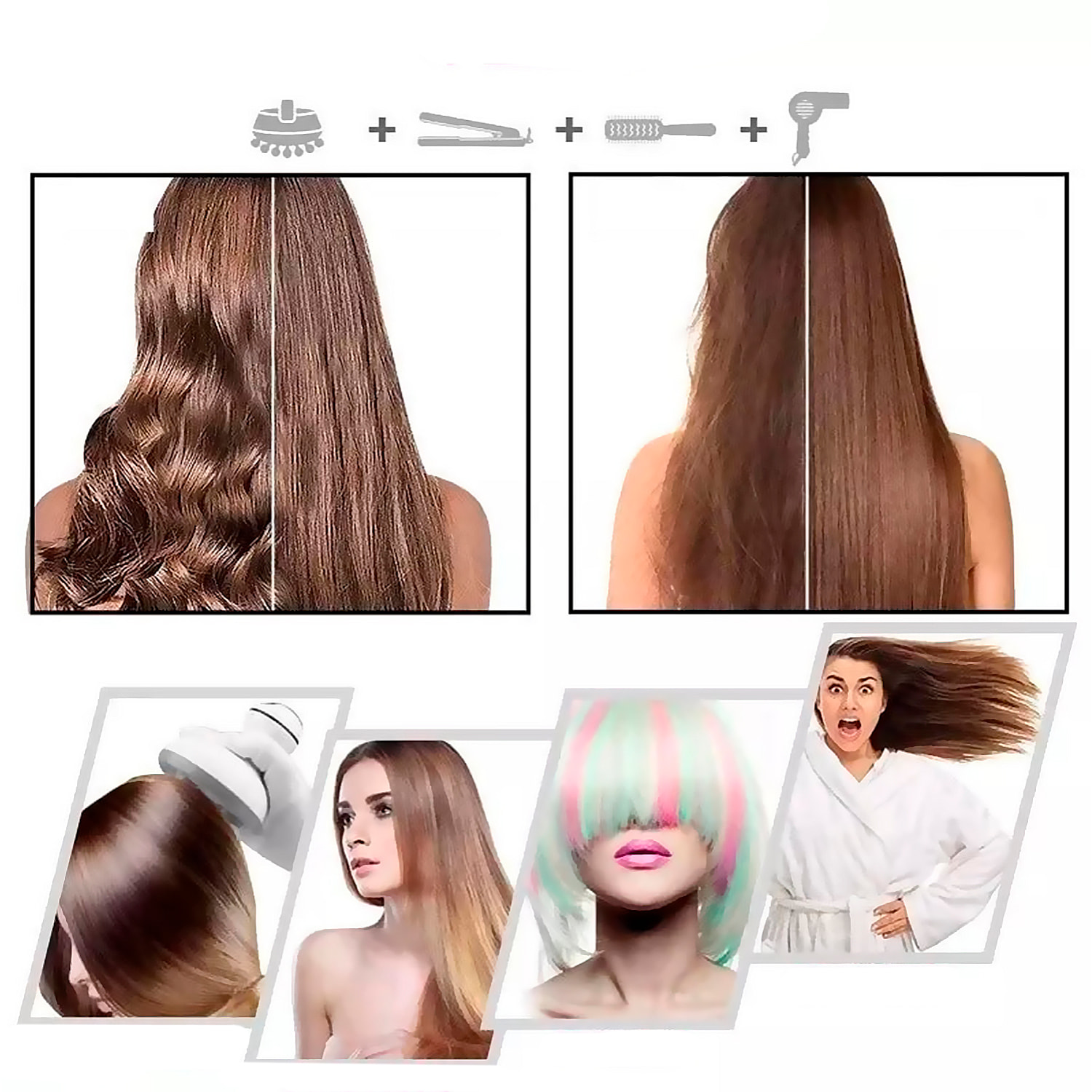 Spazzola ad aria calda da 1200W, con tre impostazioni di calore e due velocità.