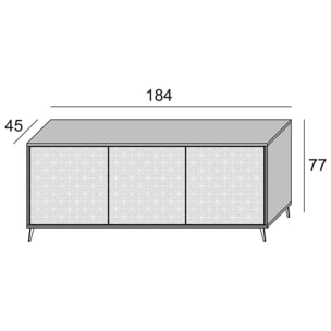 Credenza Fresia, Mobile buffet a 3 ante e 1 ripiano regolabile, Madia elegante da soggiorno, Mobile porta TV, 100% Made in Italy, Cm 184x45h77, Bianco e Cemento