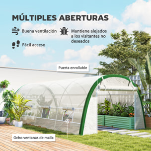 Invernadero de Exterior 6x3x2 m, Invernadero de Túnel con Puerta Enrollable, 8 Ventanas de Malla, Cubierta PE 140g/m², Marco de Acero Galvanizado, Anti-UV, para Cultivos, Plantas, Blanco