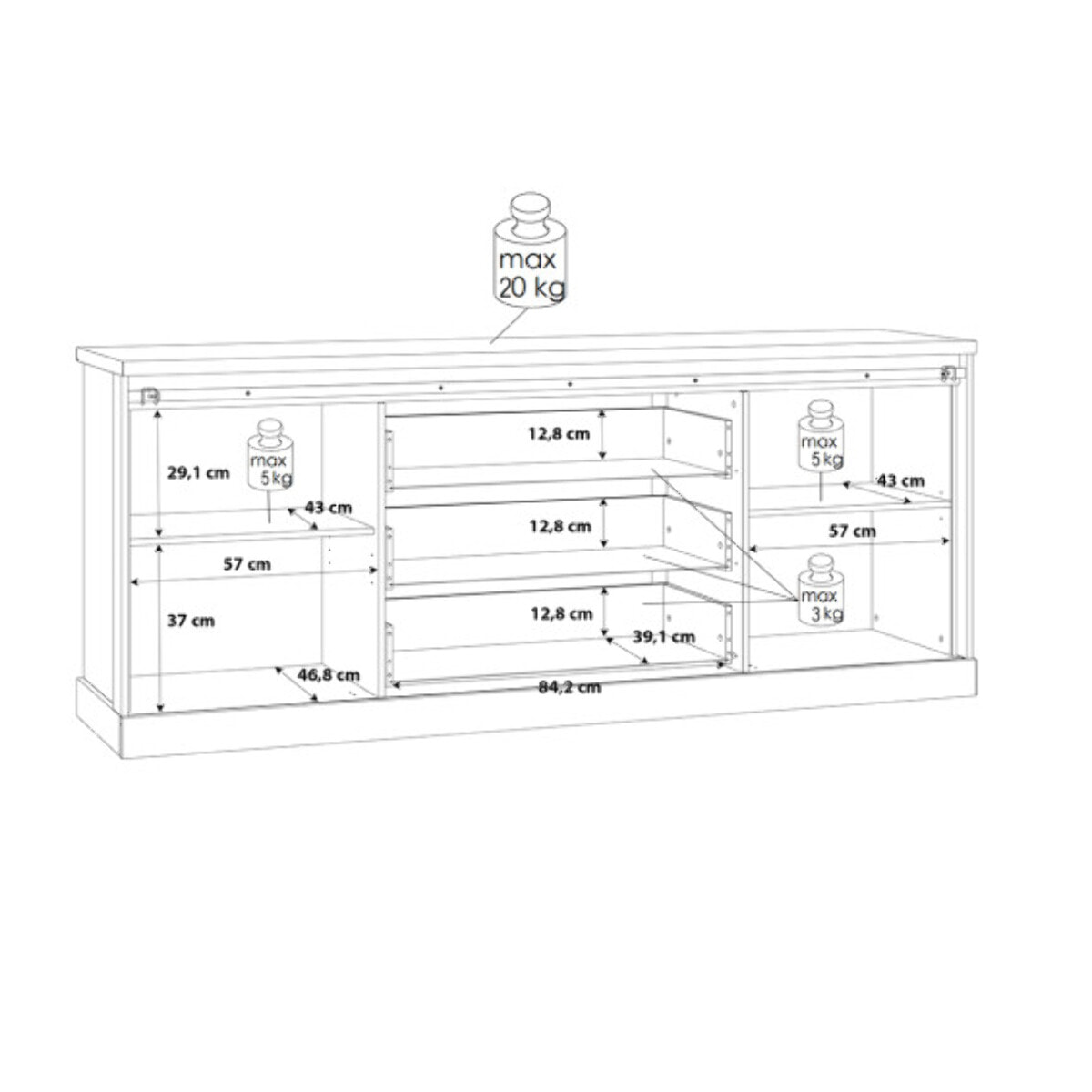 Buffet bas en bois effet chêne & noir 214cm - FACTORY