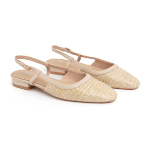 Slingback con tacco 3 e punta stondata - BEIGE
