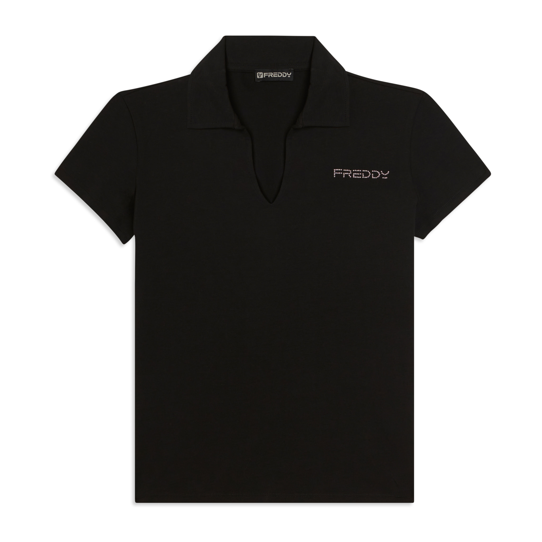 T-shirt Manica Corta con Scollo a V e Collo a Camicia