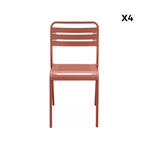 Lot de 4 chaises de jardin acier. 4 places. terracotta. Amelia. L44 x P52 x H79cm
