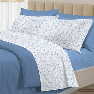 Completo letto melody azzurro in cotone 100% cotone