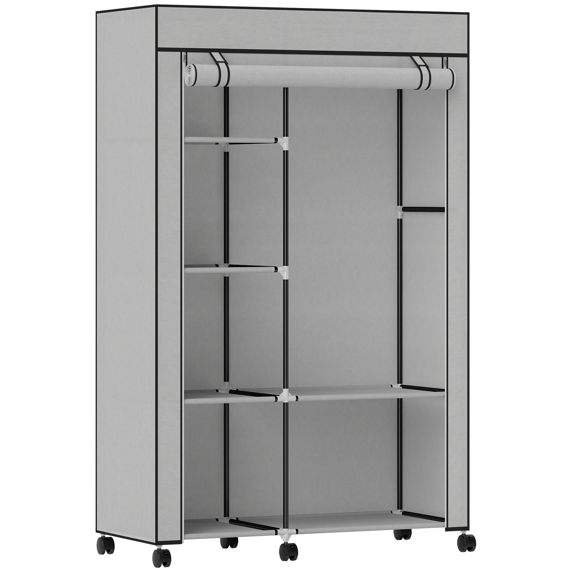 Armoire penderie mobile tissu - 5 étagères, penderie - dim. 103x43x162,5 cm - noir gris