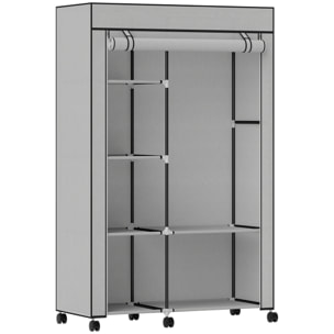 Armoire penderie mobile tissu - 5 étagères, penderie - dim. 103x43x162,5 cm - noir gris