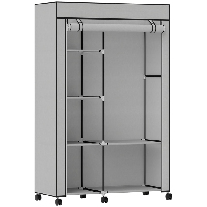 Armoire penderie mobile tissu - 5 étagères, penderie - dim. 103x43x162,5 cm - noir gris