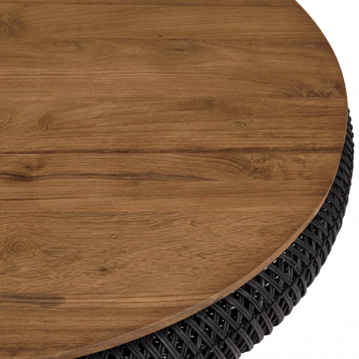 ALIDA - Table basse ronde 100x100cm en rotin noir plateau amovible