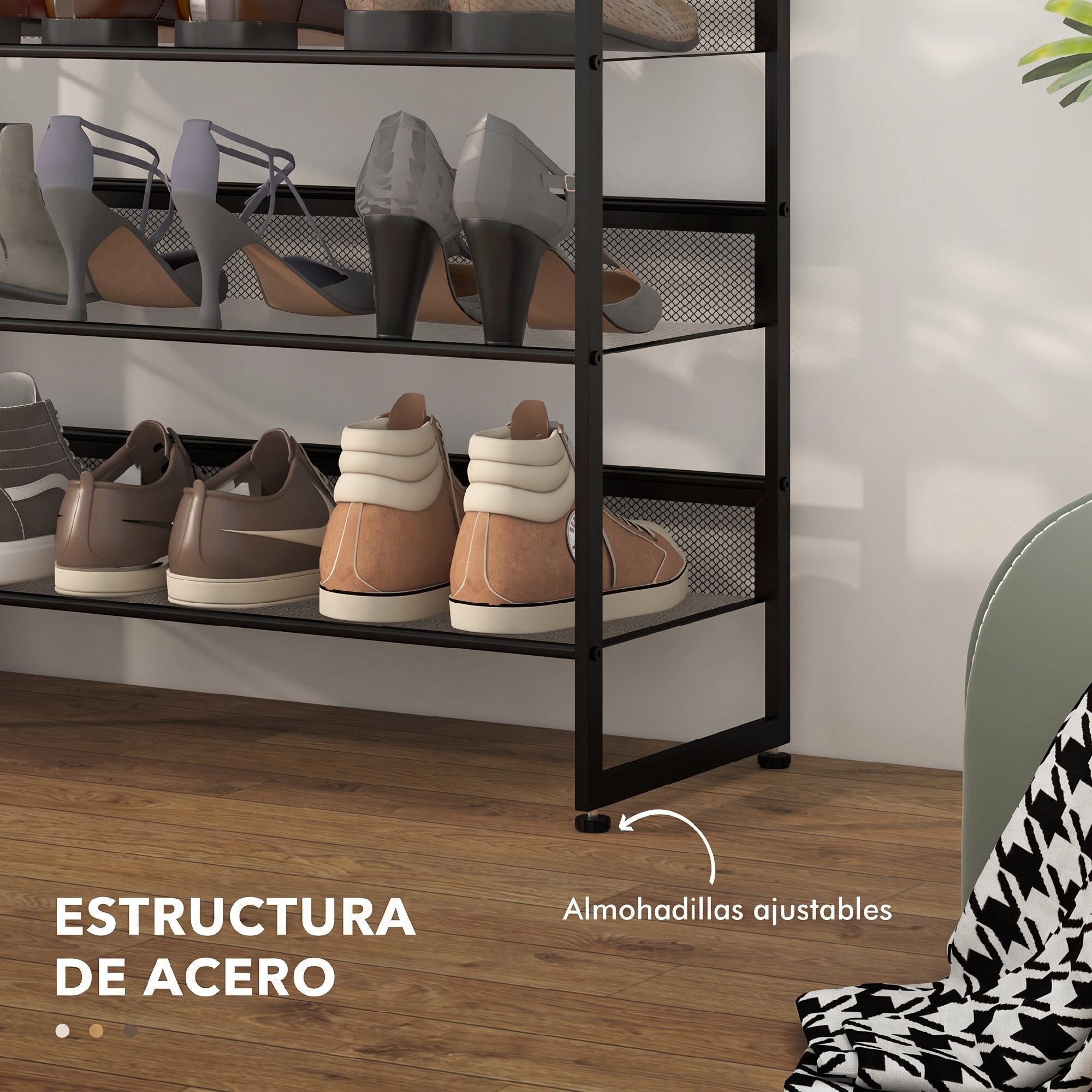 Zapatero de 5 Niveles, Zapatero Estrecho de Acero, Estantería para 15 Pares de Zapatos, para Recibidor, Entrada, Pasillo, Negro