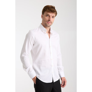 camicia uomo 1 bottone button down slim Satin Unito Bianco