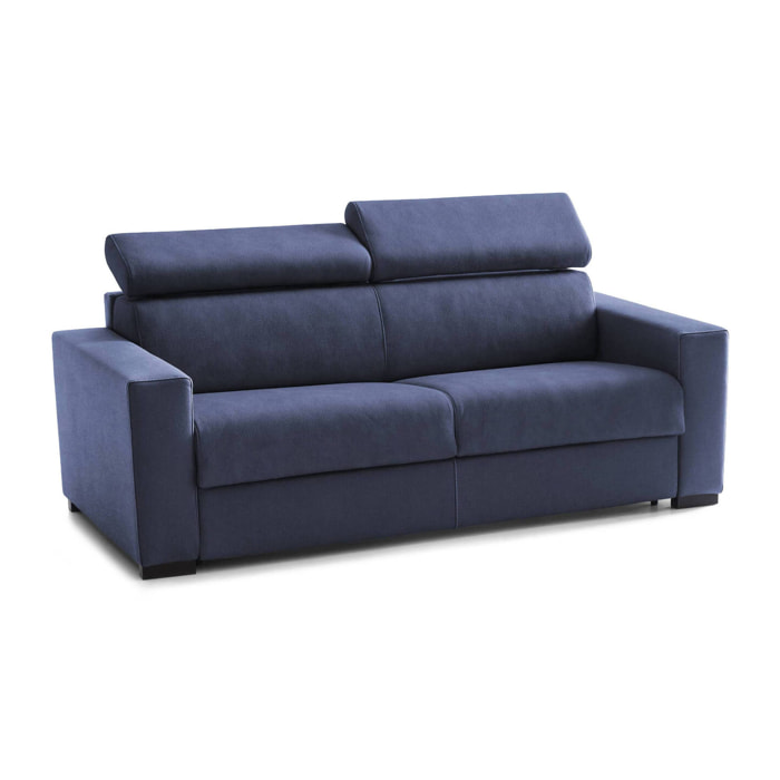 Divano letto 2 posti Annalara, Sofà Soggiorno apertura girevole, Poggiatesta regolabili e Braccioli standard, 100% Made in Italy, Cm 180x95h85, Blu