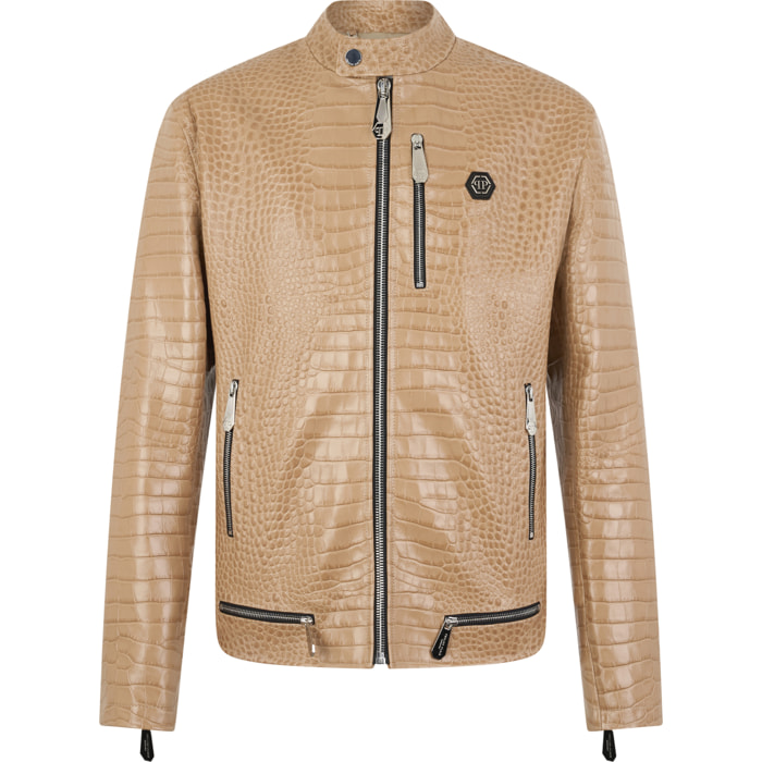 PHILIPP PLEIN Leather Moto Jacket Cocco