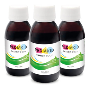 PEDIAKID - Sirop Transit Doux - Complément Alimentaire Naturel - Formule Exclusive au Sirop d'Agave - Contribue à Réguler le Transit en Douceur - Arôme Naturel de Pomme - Lot de 3 Flacons de 125 ml