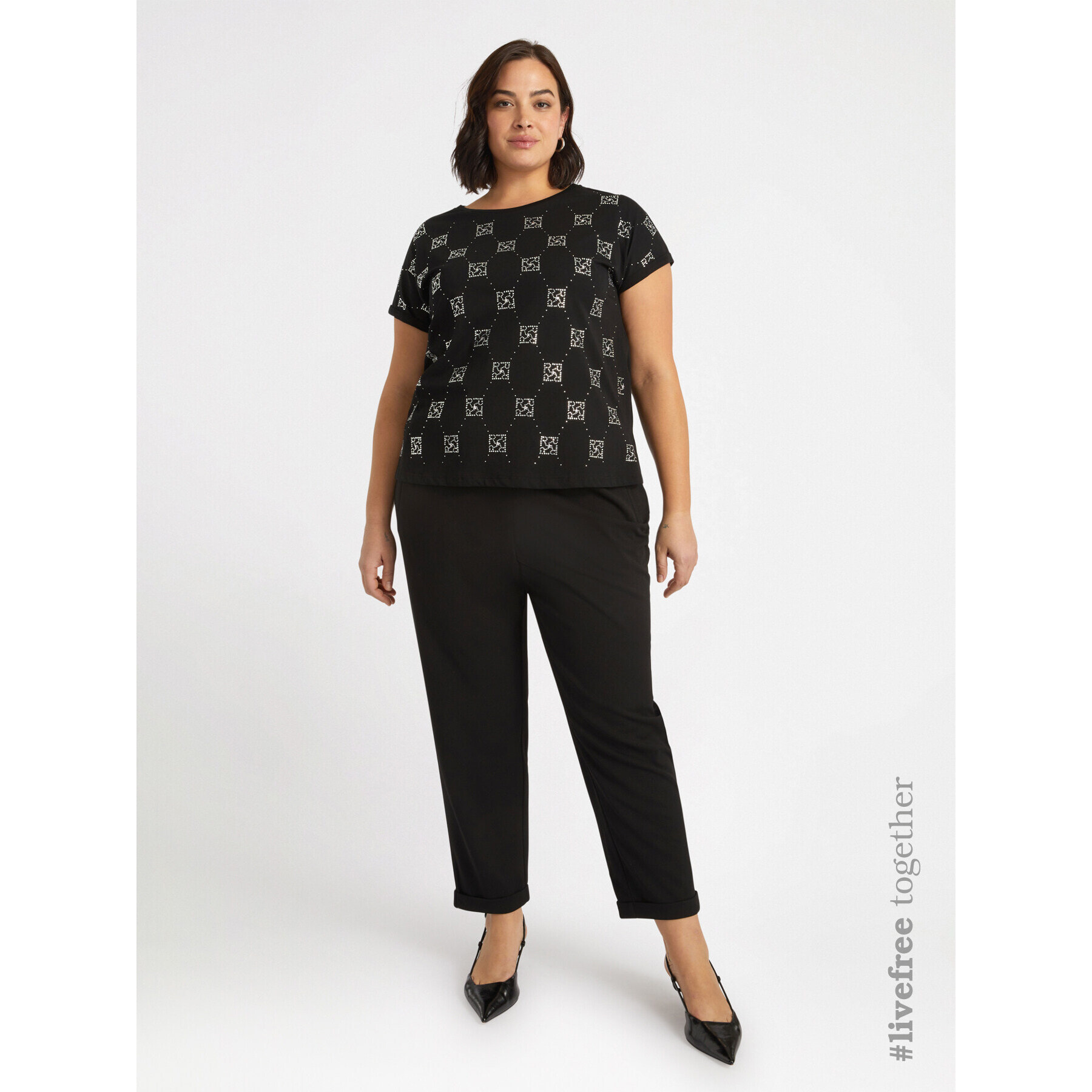 Fiorella Rubino - Camiseta con logotipos de pedrería - Negro