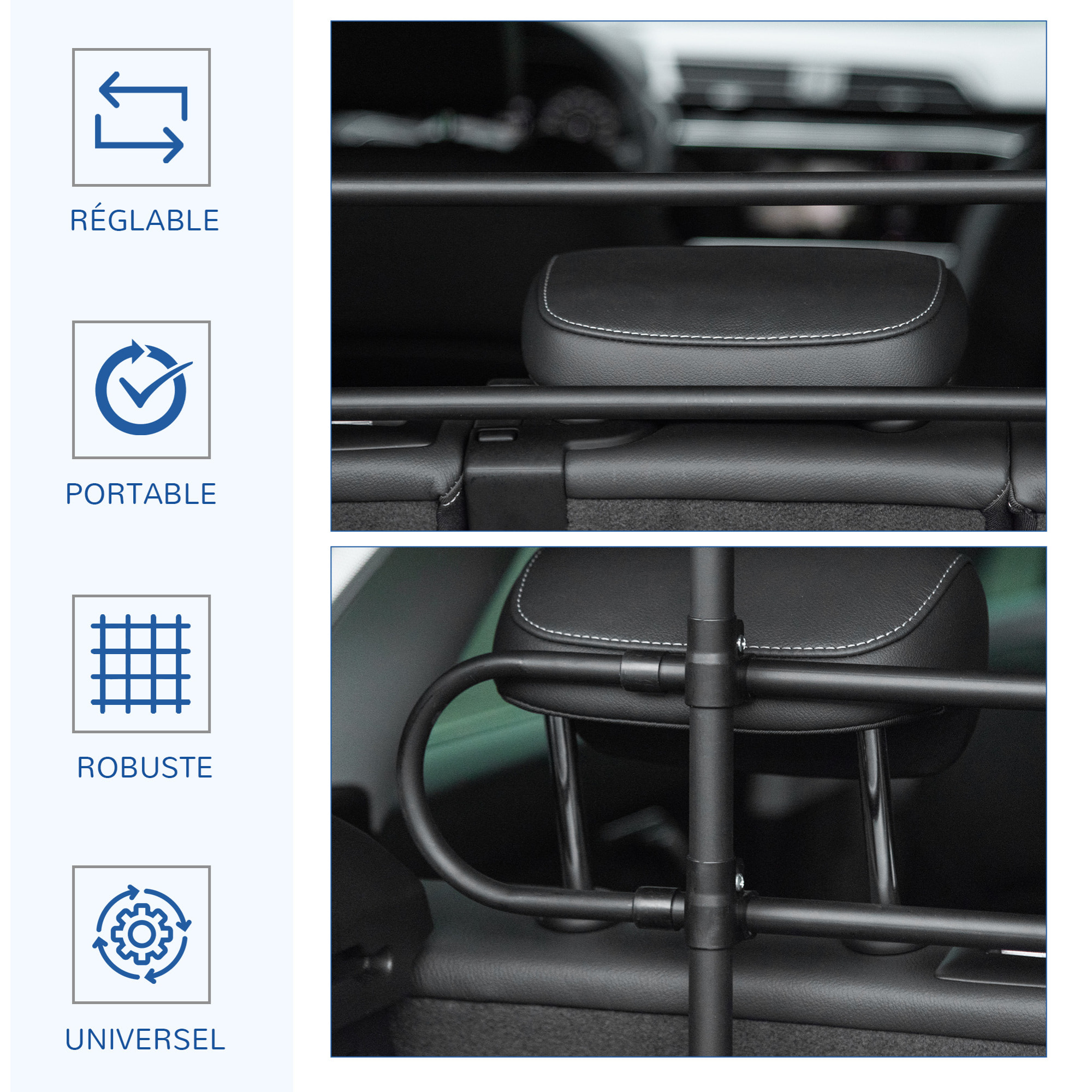 Barrière grille de séparation universelle voiture pour chien réglable 87-135L x 60-105H cm kit complet installation inclus noir