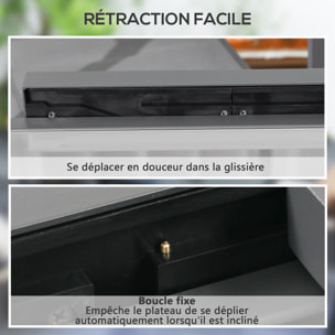 Table extensible de jardin grande taille dim. dépliées 160L x 80l x 75H cm alu métal époxy anthracite plateau verre trempé transparent