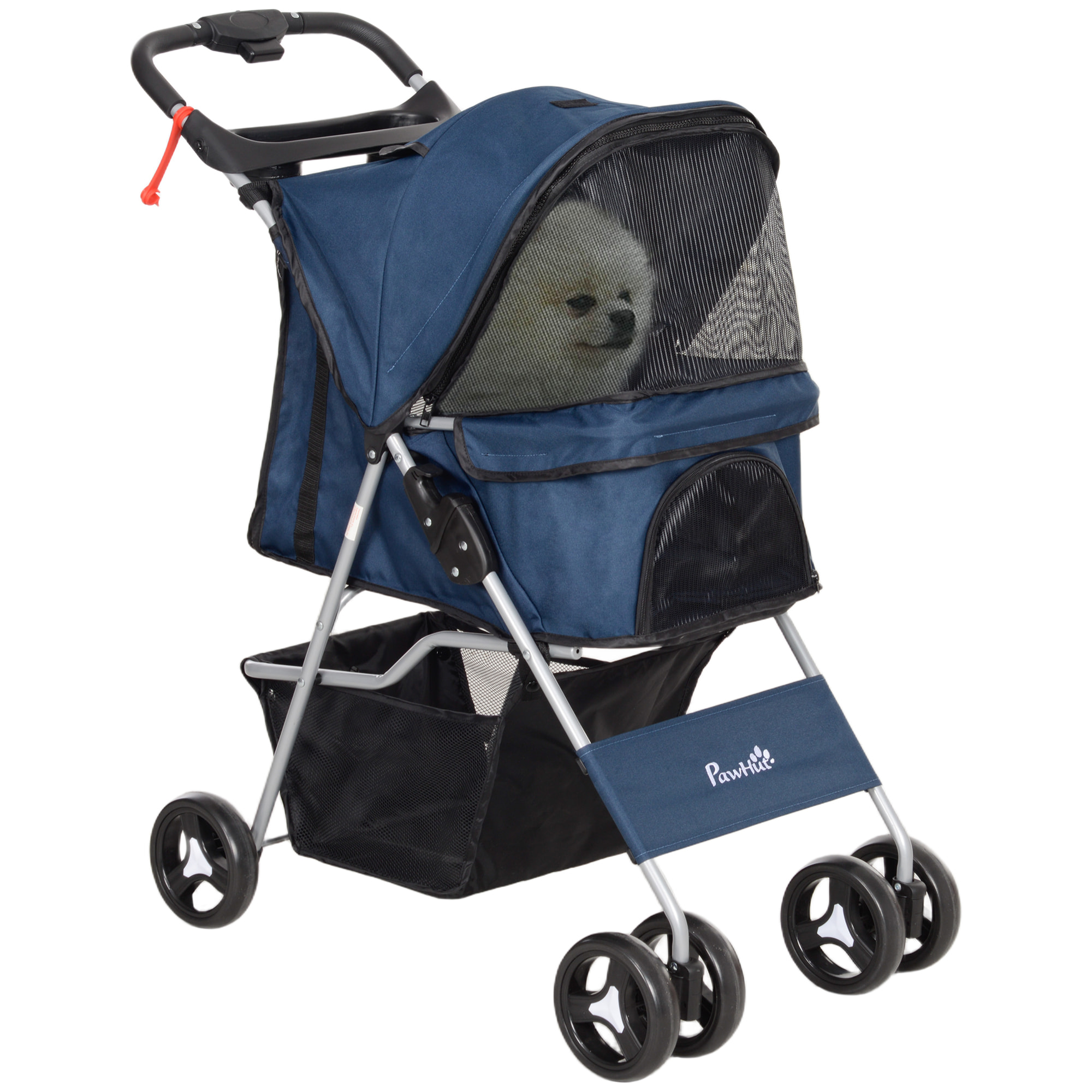 Carrito para Perros Plegable Cochecito para Mascotas Carrito para Perros Pequeños con Toldo Ajustable Cesta de Almacenaje 2 Ruedas Universales y Marco de Acero 75x46x94 cm Azul Oscuro