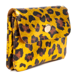 Alpignano monedero mujer. Piel auténtica Gamuza, diseño animal print leopardo, lacada brillante.