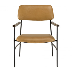 GASTON - Fauteuil vintage cuir structure métallique noire