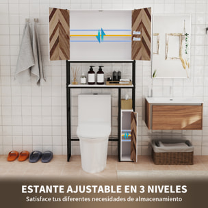 Mueble sobre Inodoro Armario sobre Inodoro con 3 Puertas 2 Estantes Ajustables y Compartimento Abierto Mueble de Baño 79,5x23x178 cm Multicolor