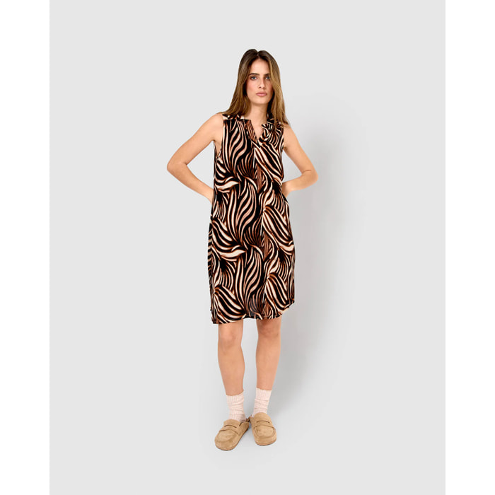 Vestido corto bambula detalles plisados leopold marrón