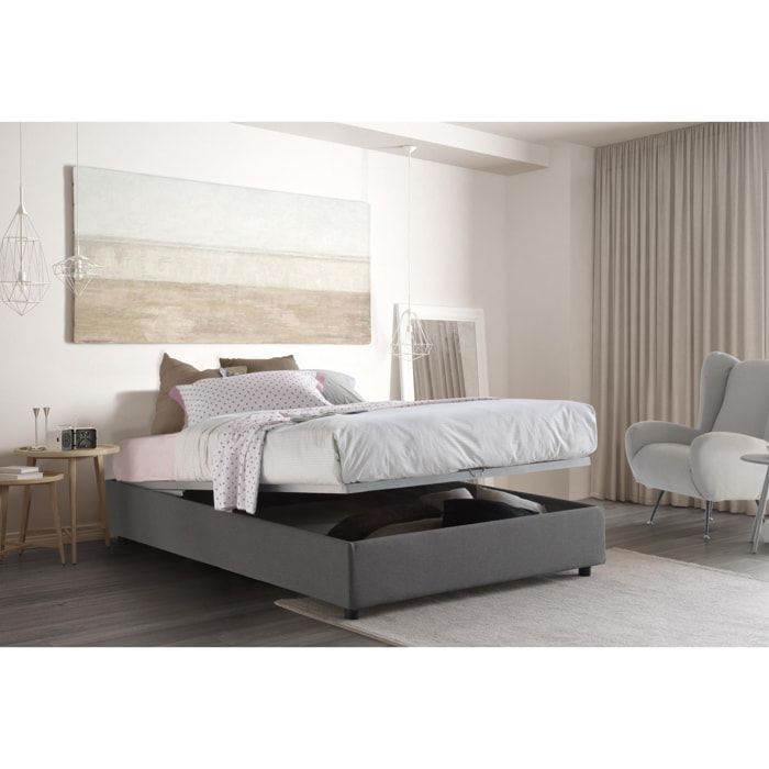 Letto matrimoniale Maria, Letto contenitore con rivestimento in tessuto, 100% Made in Italy, Apertura frontale, adatto per materasso Cm 160x200, Grigio