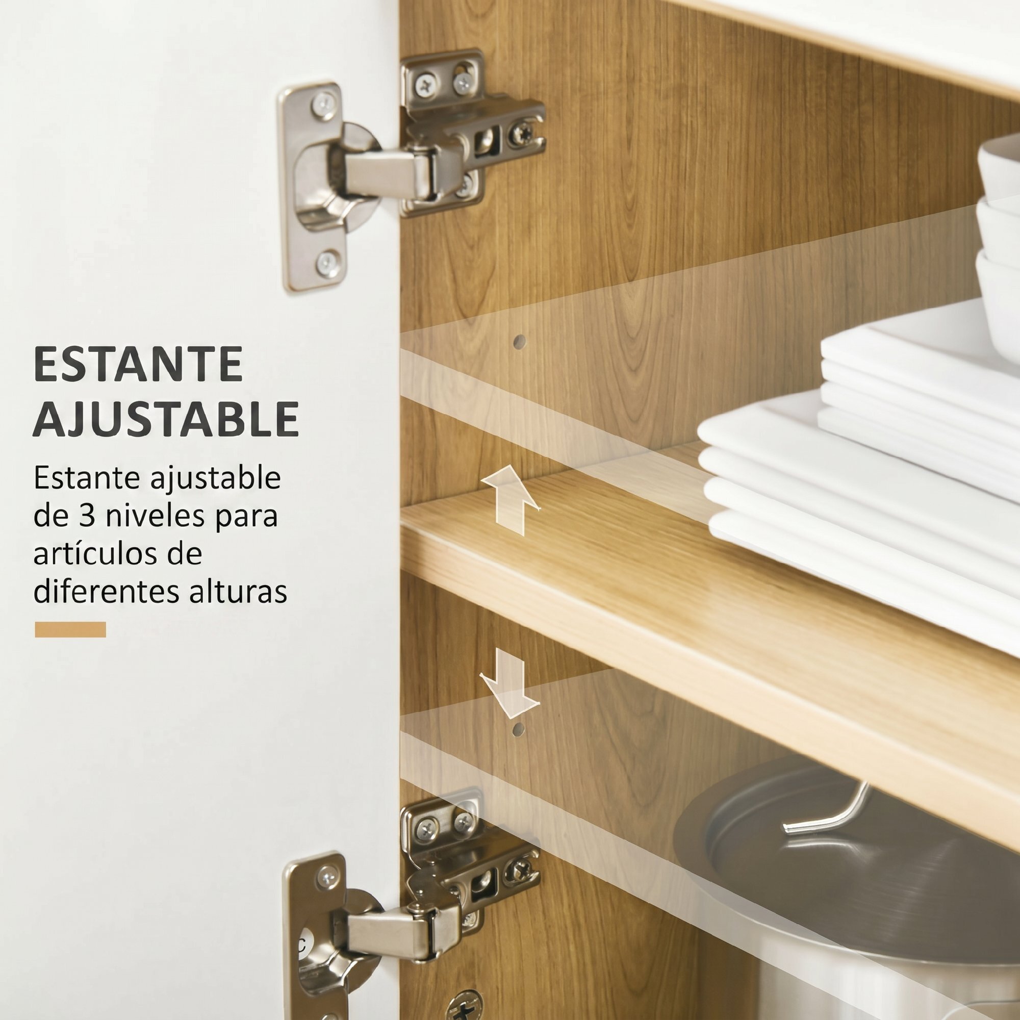 Mueble Microondas, Mueble Auxiliar de Cocina, Estilo Escandinavo con Armario, Cajón y Estante Ajustable, 58x40x118 cm, Natural y Blanco