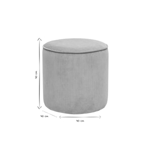 Pouf rond en velours côtelé bleu grisé D40 cm PAUL
