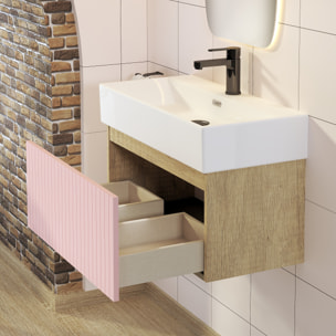 Conjunto de Baño Zel | Mueble Suspendido | 70 cm Rosa | Un Cajón | Lavabo Encastrado | No incluye Espejo | Mueble Montado| Alday