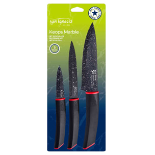Juego de 3 cuchillos en acero inoxidable y antiadherente marmolado keeps marble san ignacio