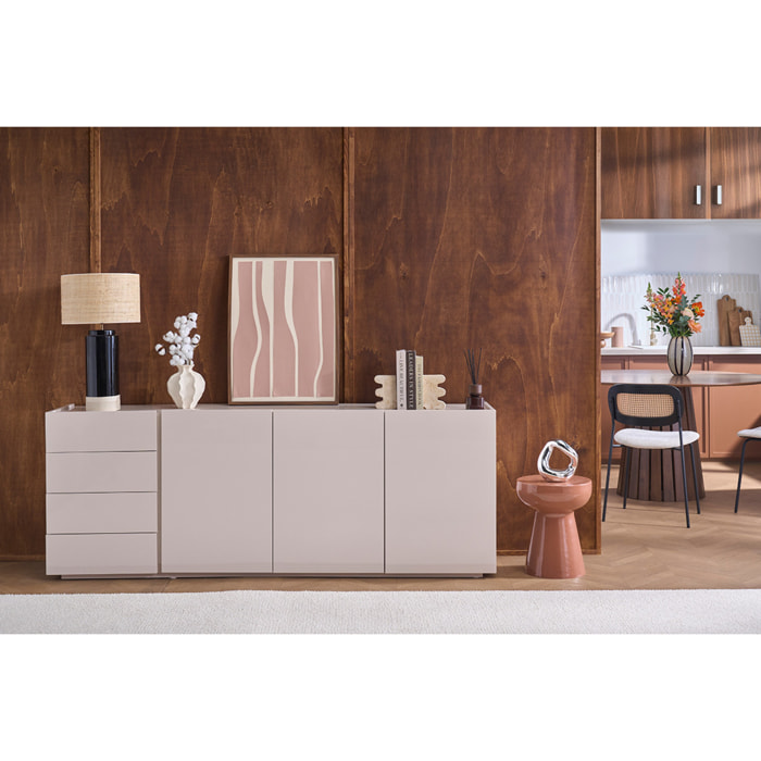 Buffet noir laqué brillant 3 portes 4 tiroirs L200 cm ISAURE