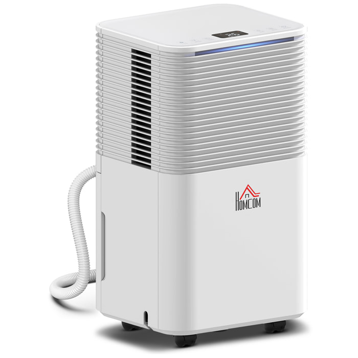 Deshumidificador 10L/día, Depósito 2L, Silencioso, Deshumidificador Eléctrico con 3 Modos, Pantalla LED, Temporizado 24 H, Bloqueo Infantil y Drenaje Continuo, hasta 8-12㎡, Blanco