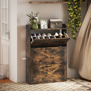 Mueble Zapatero de 3 Puertas Zapatero Estrecho con Estantes Ajustables Estilo Industrial para 24 Pares de Zapatos Mueble Auxiliar para Recibidor Entrada 80x24x118 cm Marrón Rústico