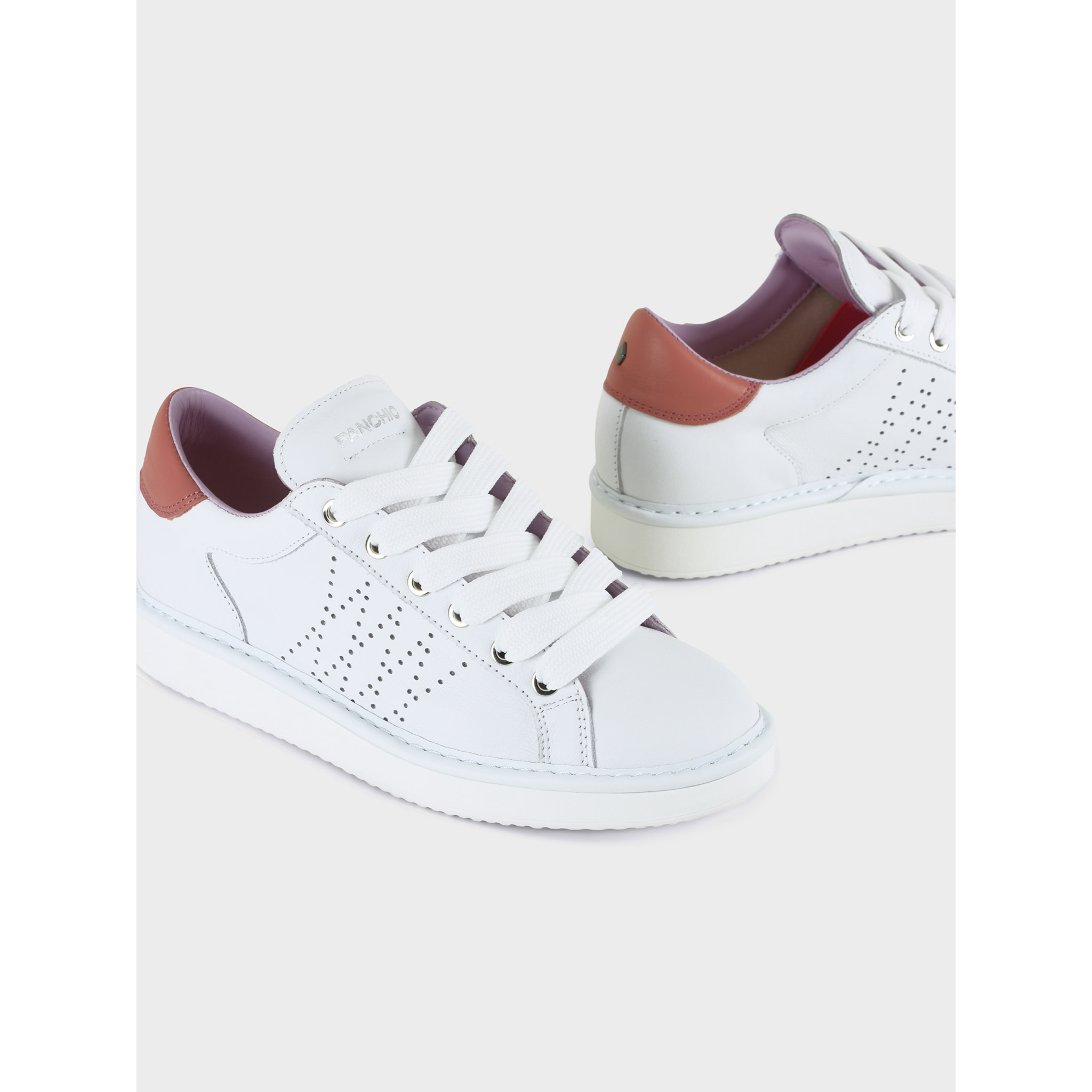 SCARPA ALLACCIATA P01 DONNA IN PELLE BIANCO-CORALLO