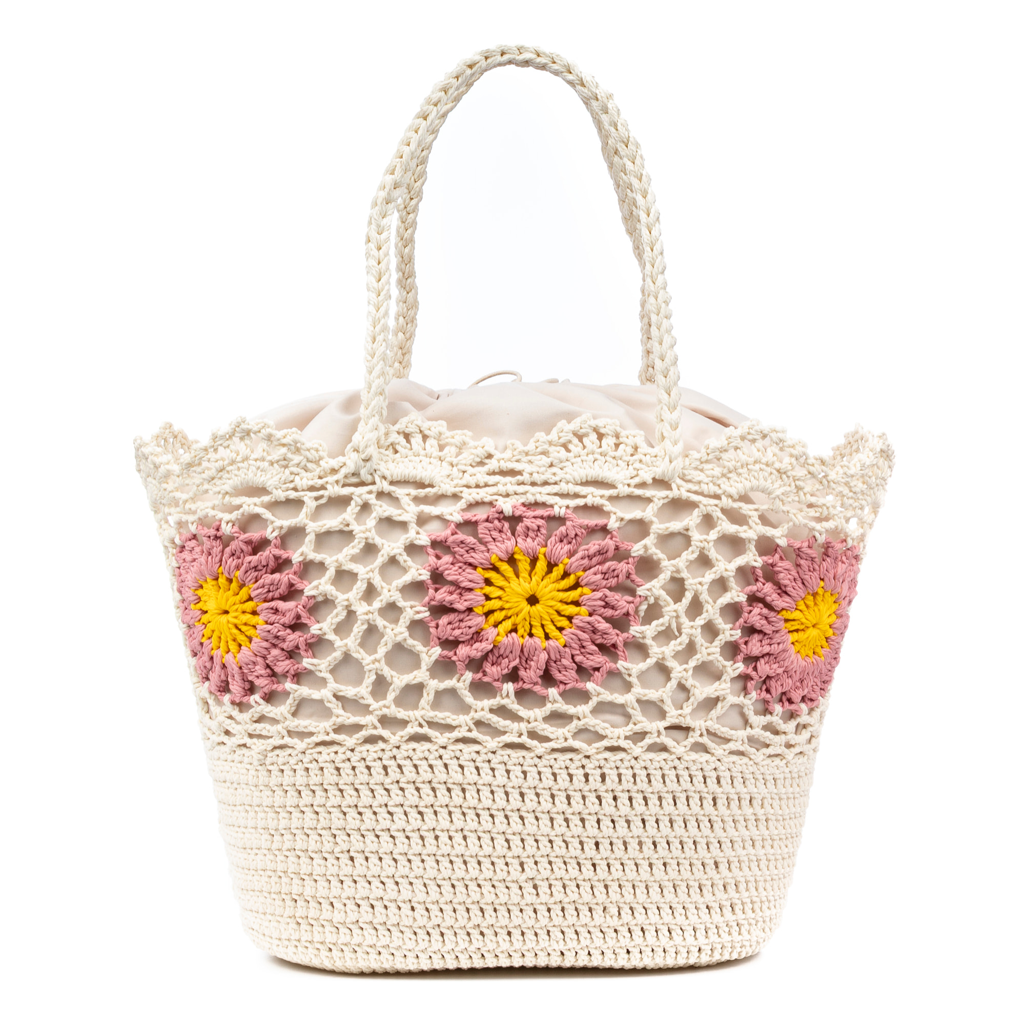 Villaga bolso de hombro mujer. Fabricado en algodón, con flores decorativas.