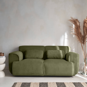 Canapé Wallas. 2 places. tissu velours côtelé vert L 180 x P 98 x H 73cm