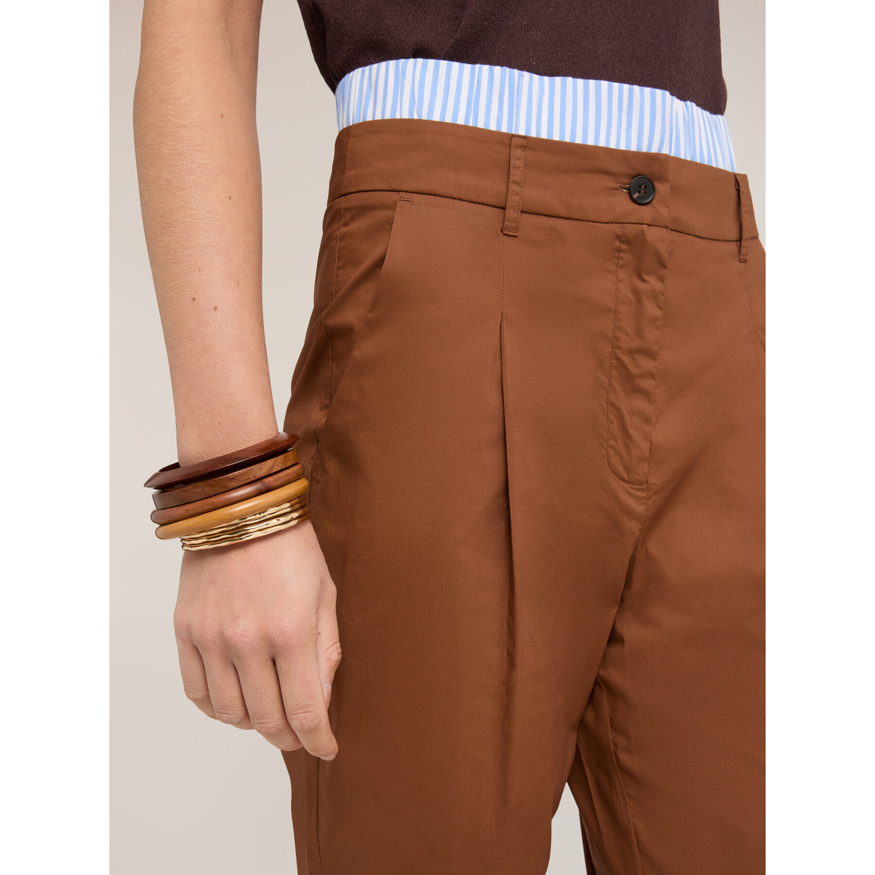 Motivi - Pantaloni carrot in tela di cotone - Marrone