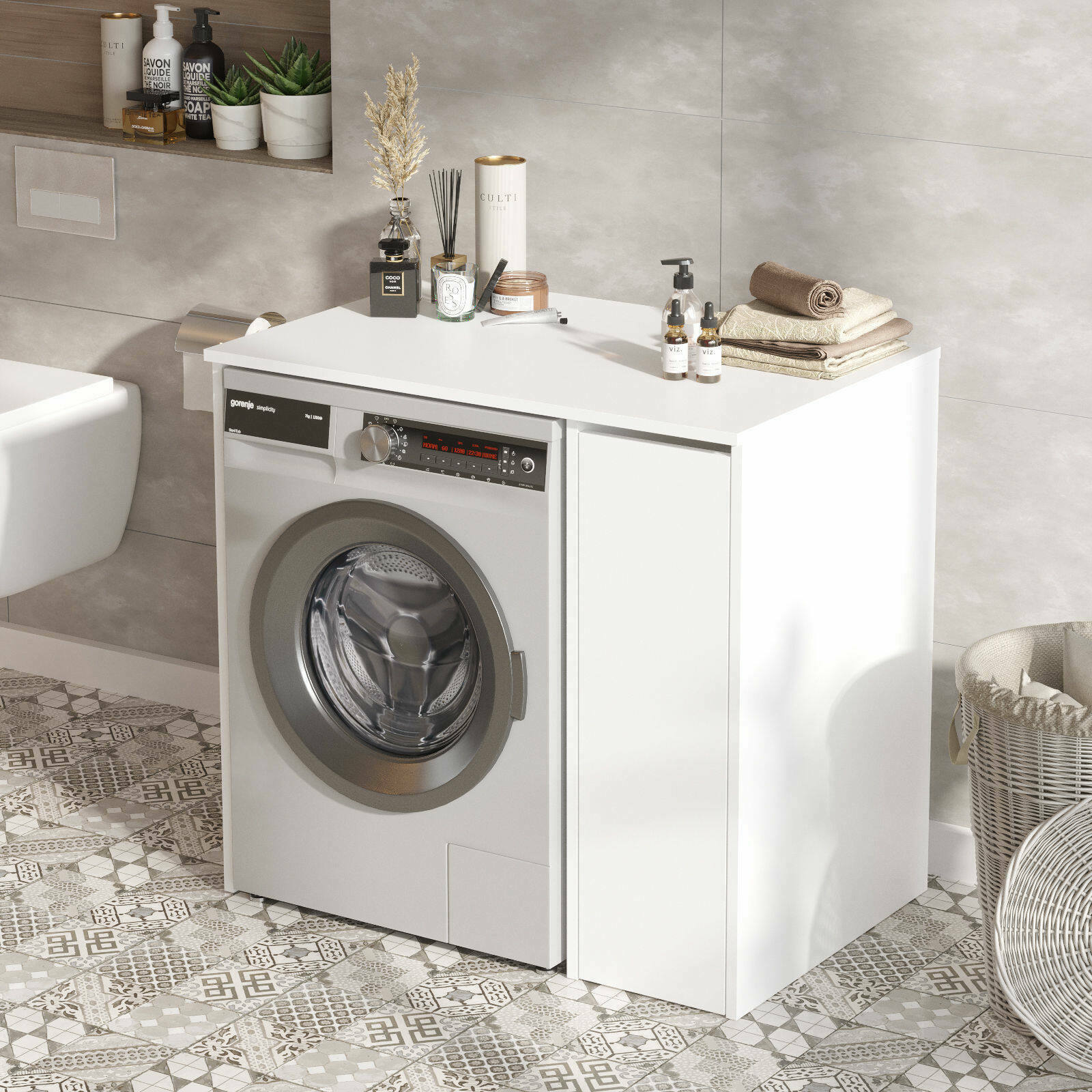 Mobile sottolavabo emile, Mobiletto da bagno, Contenitore porta lavabo, Armadio per lavandino, 94x60 h88 cm, Bianco