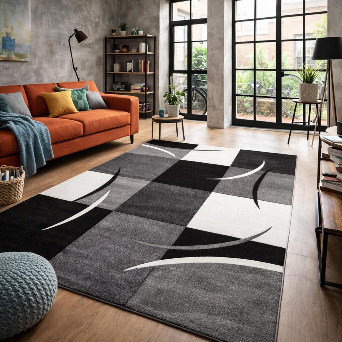 Tapis salon et chambre tissé motif damier TIHO