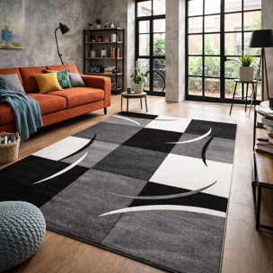 Tapis salon et chambre tissé motif damier TIHO