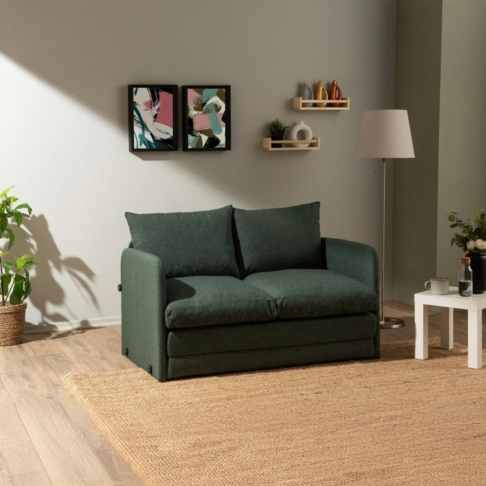 Canapé-lit d'appoint en lin vert foncé, 2 personnes ORURO