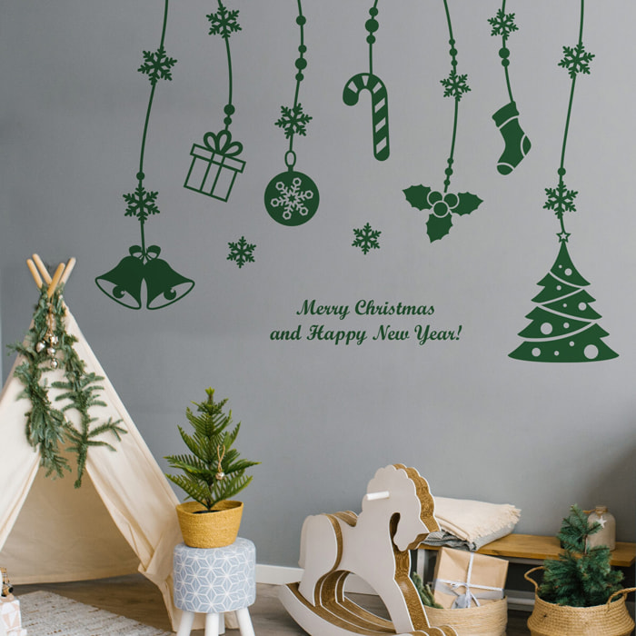 Sticker Merry christmas and happy new years - vert - Autocollants adhésifs noël - décoration fêtes