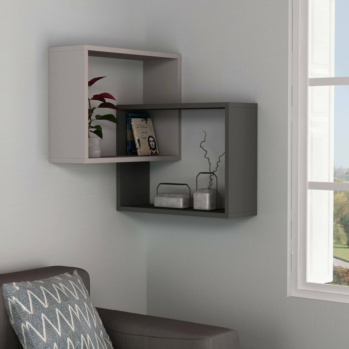 Mensola Fiandra, Scaffale, Ripiano a muro, Scaffalatura multiuso, 68x60 h68 cm, Beige e Antracite
