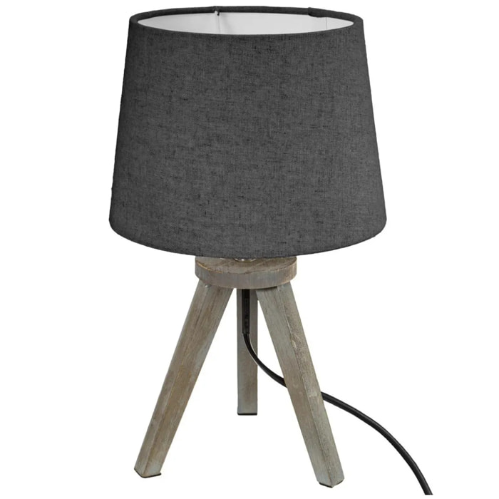 Lampe mini trépied - bois et gris H31 cm