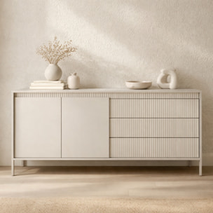 Madia Credenza 2 Ante 3 Cassetti Push To Open Con Ripiani E Vani Mobile Soggiorno Design Moderno Con Piedini In Metallo 187.1 x 81.4 x 39.5 Cm Cashmere