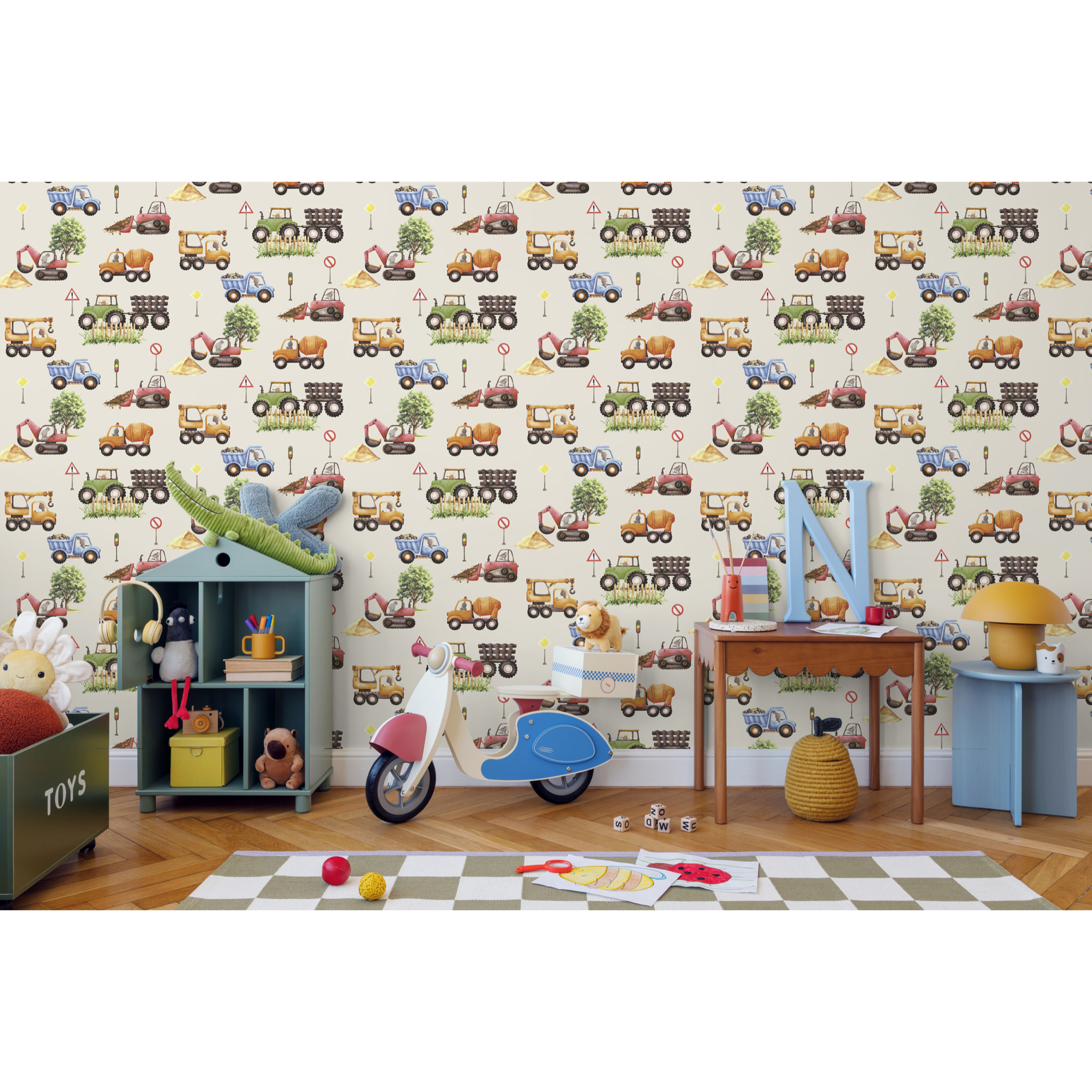 Papier peint engins de chantier animaux enfant